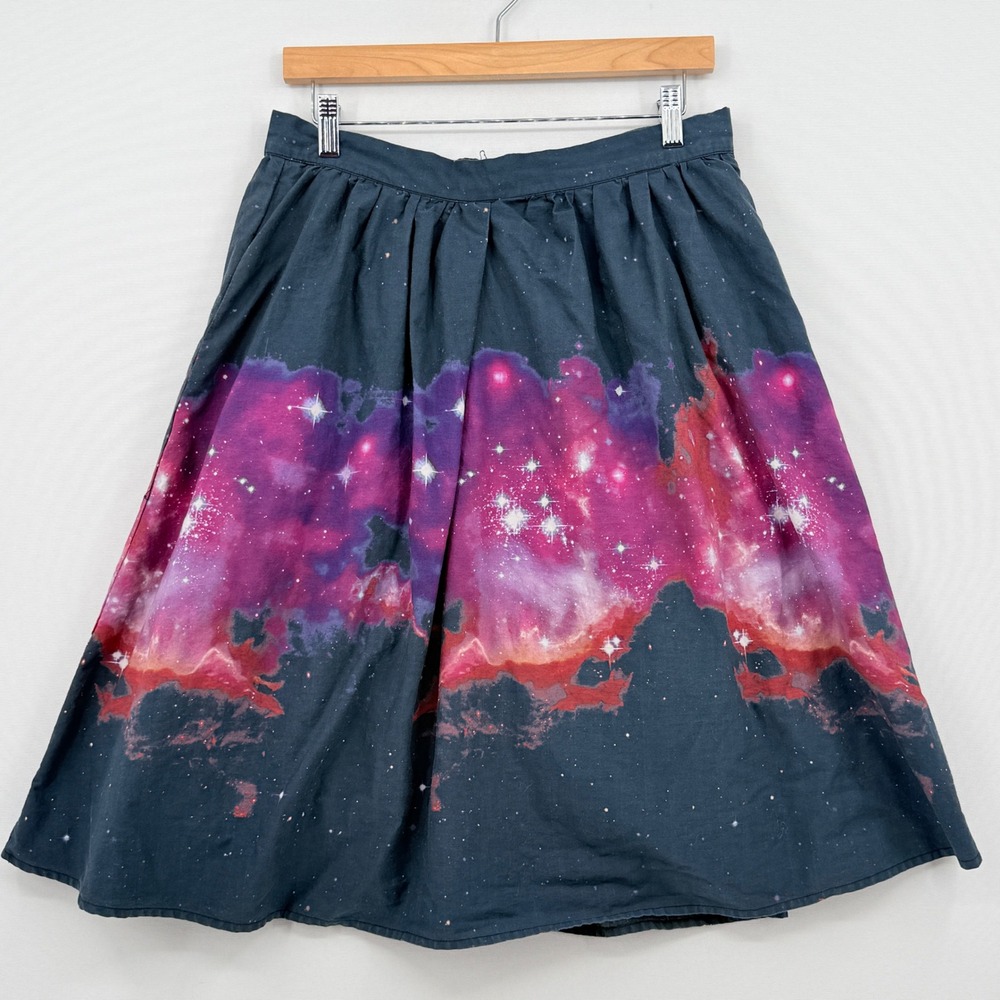 ModCloth Galaxy A-Line Skirt Womens Large Navy Purple Nebula Space Whimsigoth